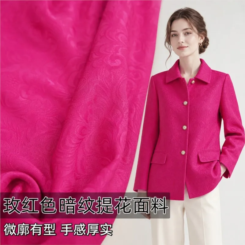 The skirt cheongsam and Hanfu is made of a designer's fabric with slightly rose red dark pattern embossed jacquard