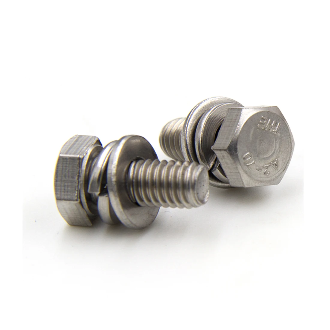 5 Pcs/Pack M6/M8/M10 Hex Head Bolt with Flat & Spring Washer 3-in-1 Assembly, 304 Stainless Steel, DIN933 / GB9074.17 Series