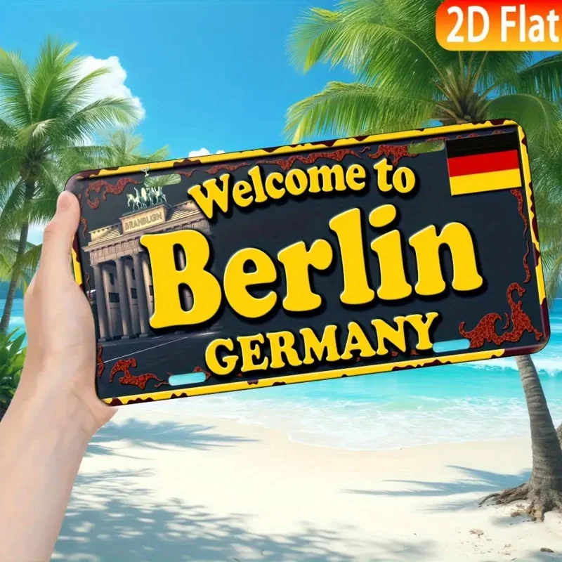قطعة واحدة من لوحة ترخيص ألمانيا برلين العتيقة - مرحبًا بكم في برلين ألمانيا لتزيين الحروف الجريئة #6