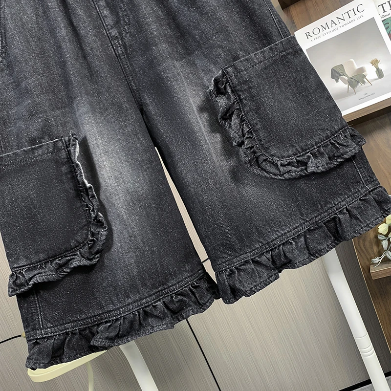 L-6XL حجم كبير الصيف الدنيم السراويل للنساء 2025 جديد الكورية موضة عالية الخصر نصف طول واسعة الساق فضفاض شورت جينز النساء #6