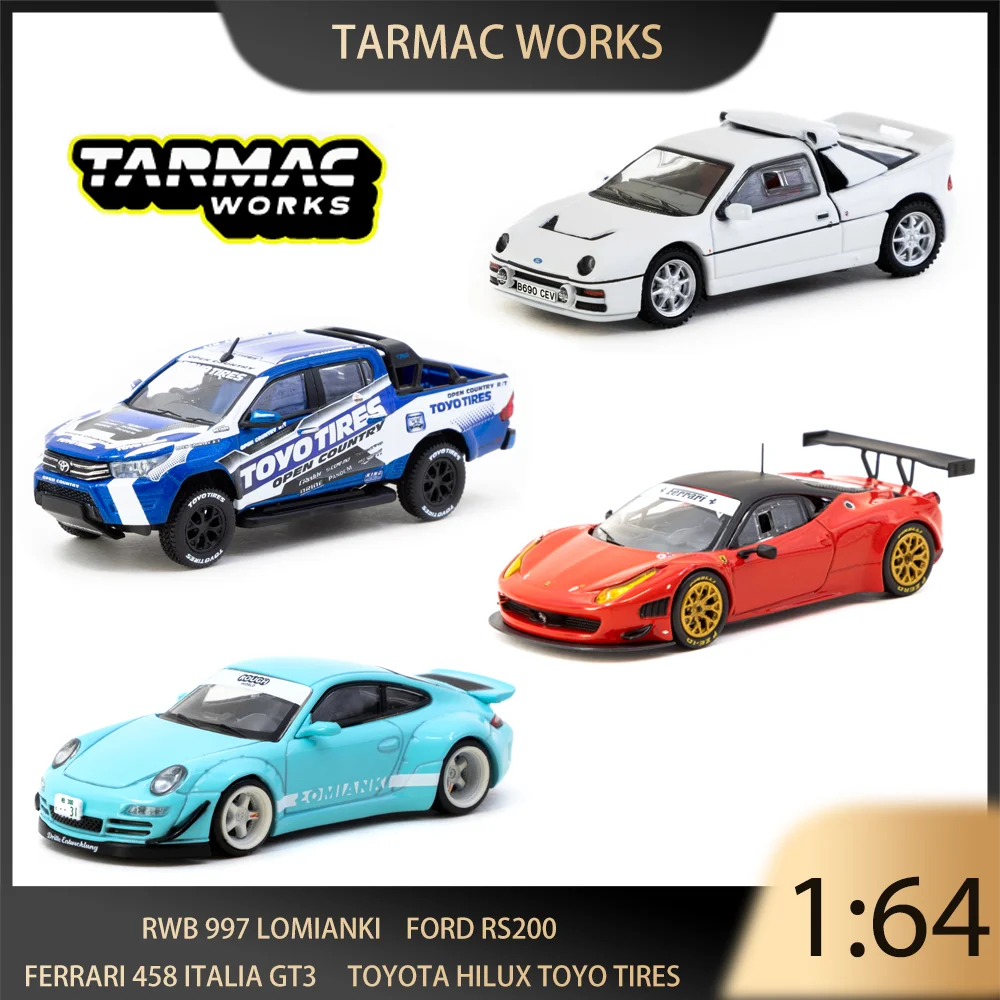 

TW 1:64 Ford RS200 Ferrari 458 Italia GT3 RWB 997 Lomianki Toyota Hilux Toyo Tires Alloy Car Model Gift Toy Collectible Display