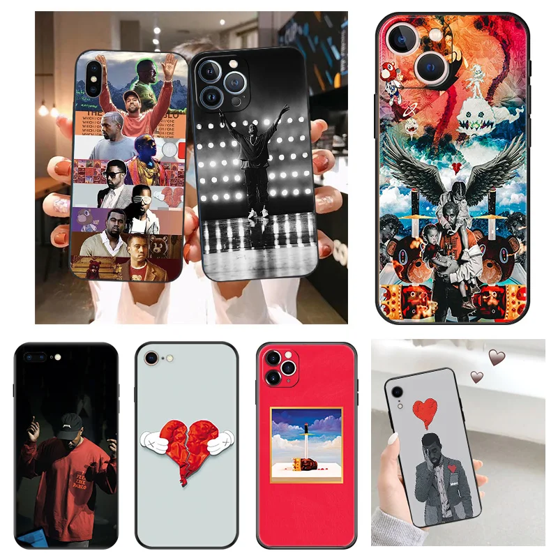 Silicone Soft Phone Case for iphone 16Plus 15 14 13 12 11 16 Pro Max Mini XR SE 7 8 Plus Power Kanye Omari West Black Back Cover