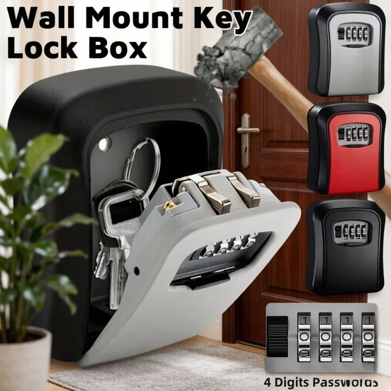 Wall Mount Metal Key Safe 4 Digit Combination Lock Box with Password, No Key Needed for Home Office Secret Storage Organizer
