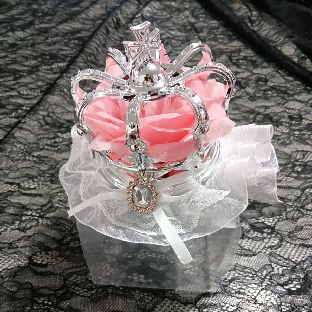 Sweet Lovable Adorable Crown Tiara Pearl Rhinestone Gauze Princess Queen Lace Hairpin Headwear Hair Clip Hair Accessory 3