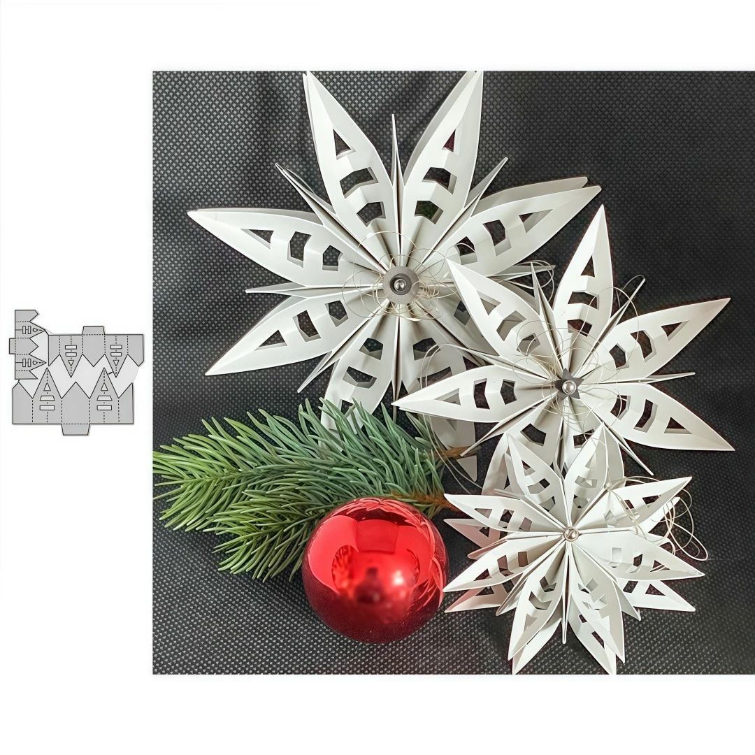 Set aus faltbaren Sternformen in 3 verschiedenen Größen mit Streifen und dreieckigen Ausschnitten, Metallschneidvorlagen für Weihnachtskarten