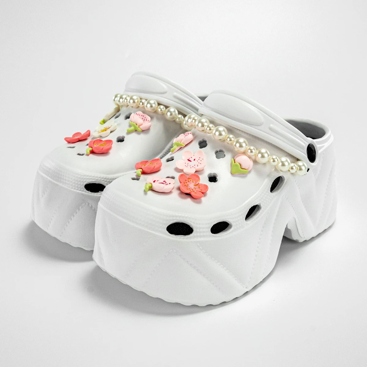 

Летние новые модные сабо из ЭВА с жемчужной цепочкой и узором вишневого цвета для женщин, повседневные уличные шлепанцы, нескользящие сандалии на толстой подошве с эффектом увеличения роста, закрытый носок, модель 8809