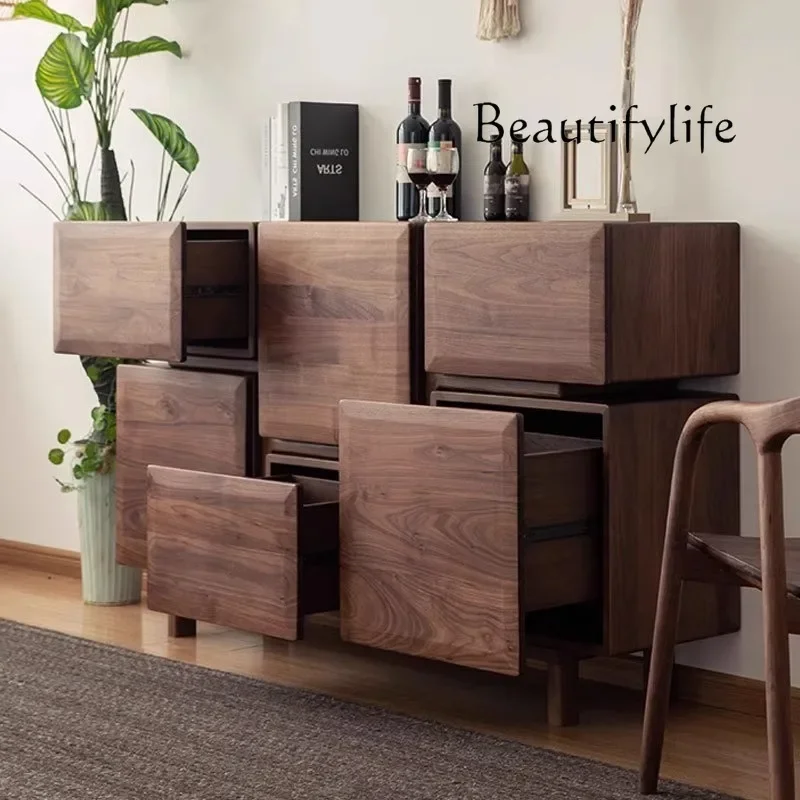 

Nordic storage cabinet, modern light luxury Solid wood dining side cabinet, North American black walnut six-pump storage