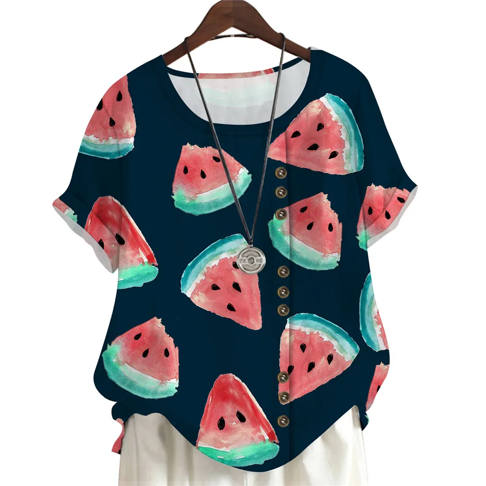 CLOOCL Oversized Blouses Watermelon Printed T Shirts Loose Casual Tops Streetwear Summer Fashion Tees Shirts New