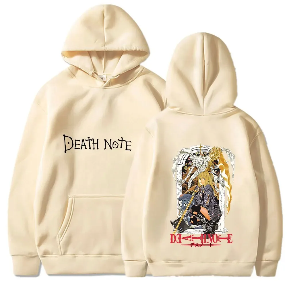 أنيمي مذكرة الموت هوديي الهيب هوب ميسا طباعة قمصان سويت شيرت بقلنسوة الرجال النساء مانغا للجنسين كبيرة الحجم الصوف الدافئة طباعة عادية للجنسين