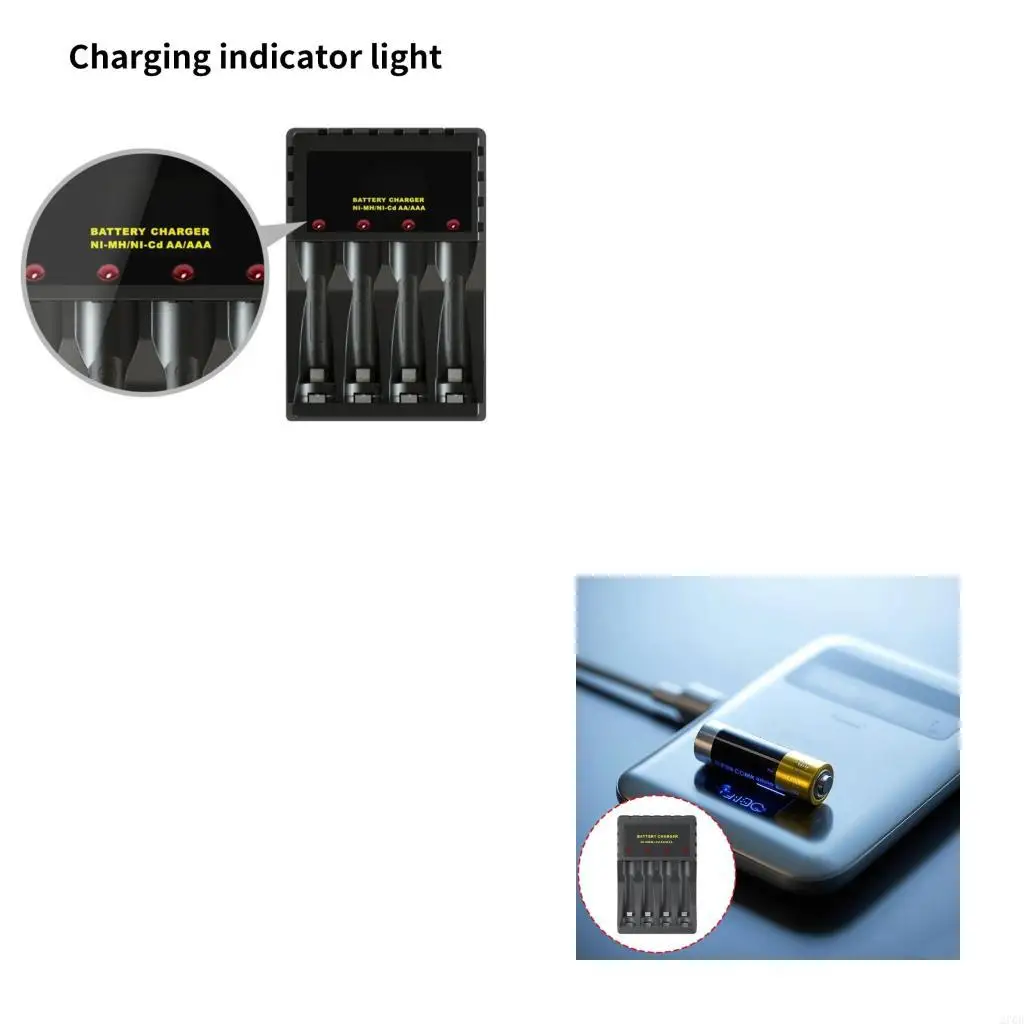 4-Slot-USB-Schnellladegerät für wiederaufladbare AA-3A-Batterien, USB-Netzteil