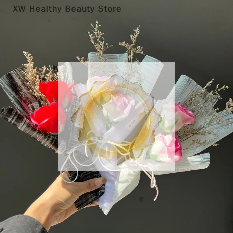 

1 Set Scented Bath Soap Flower Artificial Soap Rose Flower Bouquet Gift Bag With Lamp For Anniversary Valentine's Day Mother Day