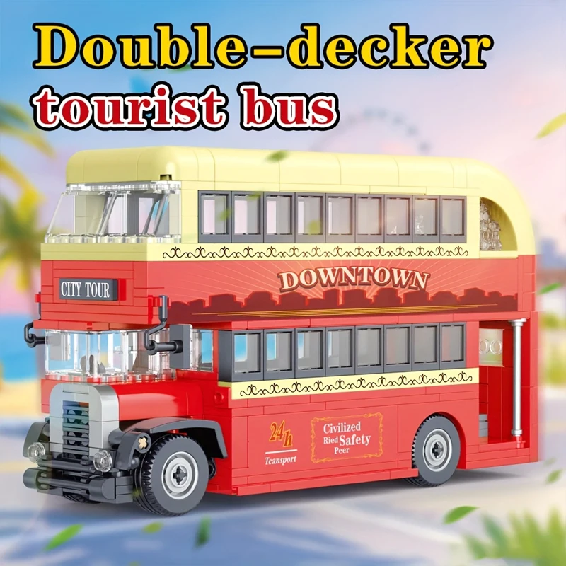 

[642pcs] vintage double-decker sightseeing bus building block model, 14+, collector-grade desktop decor