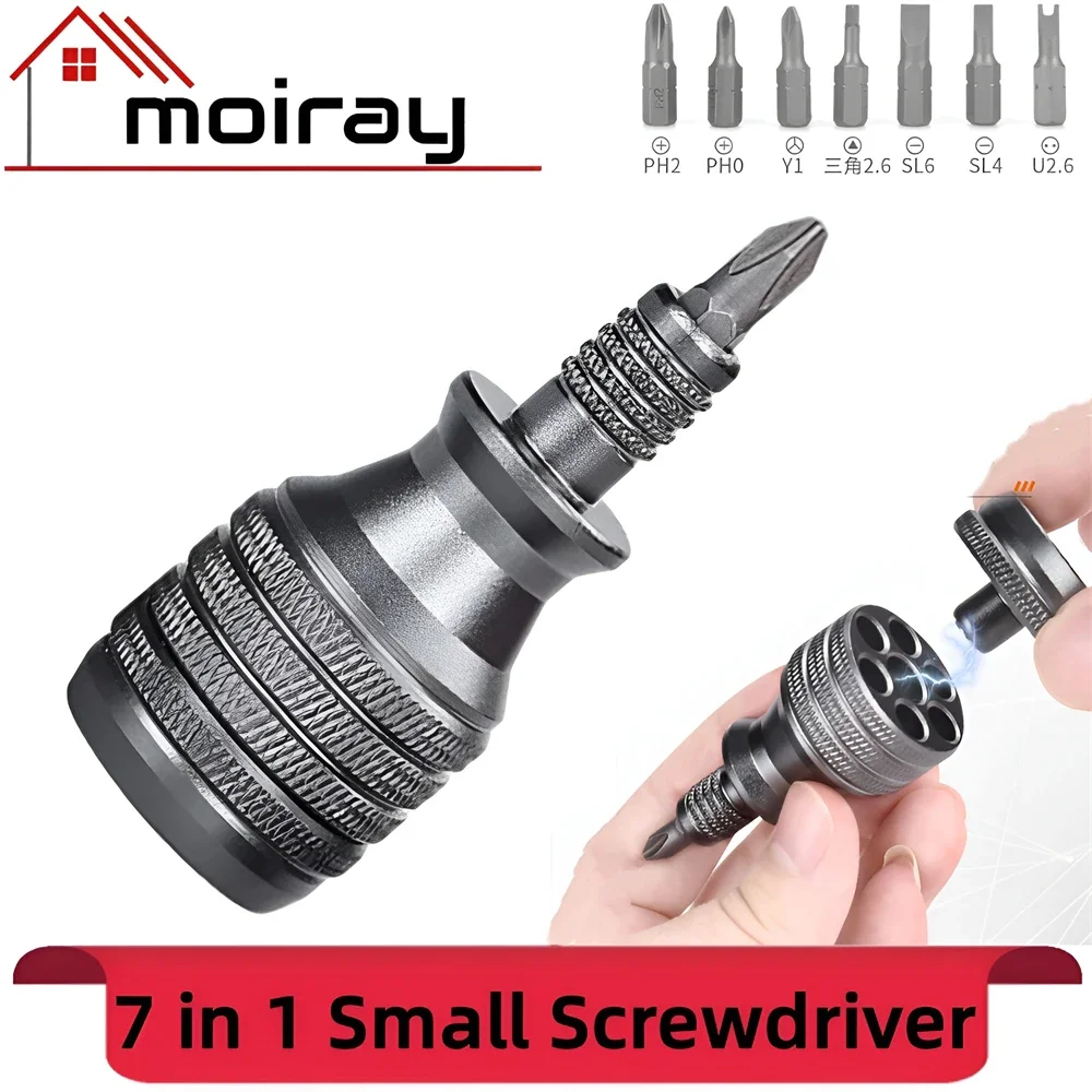 Miniskrętak 7 w 1. Wkrętak tytanowy 1/4 cala Magnetyczny zestaw końcówek do wkrętaków Phillips Torx Narzędzia do naprawy domu