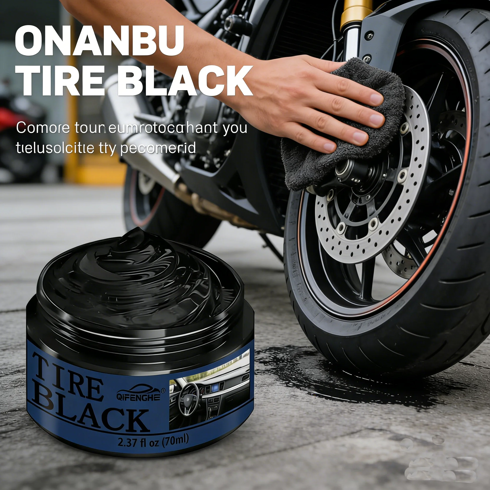 QIFENGHE Tire Black Cream 70ml - Car Tire Shine & Rubber Parts Renovator, Anti-Aging & Crack Prevention