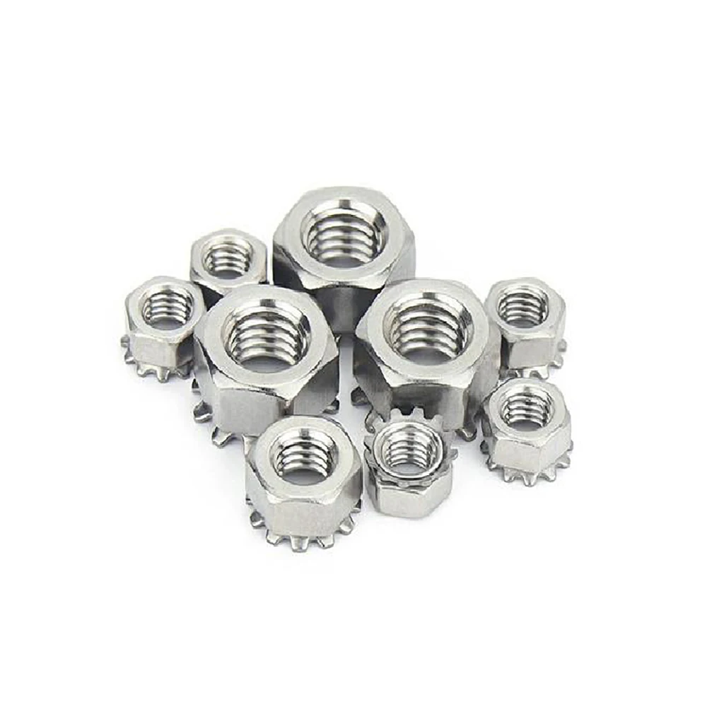 10/20/50Pcs K-Type Nut 4# 6# 8# 10# 1/4 5/16 304 Stainless Steel Lock Multi-Gear Hexagon Nuts K Multi Tooth Anti Loosening Nut