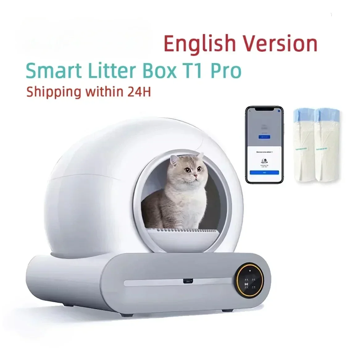 65L Automatic Smart Cat Litter Box Self Cleaning Fully Enclosed Cat Litter Box Pet Toilet Litter Tray English versions