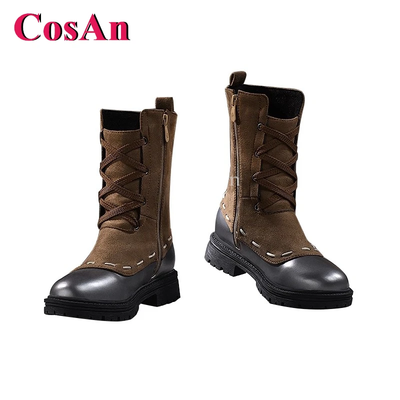 كوسان لعبة الهوية الخامس إيما وودز/أحذية البستنة تأثيري موضة عالمية براون حذاء بوت بطول الكاحل ملابس يومية النساء لعب الأدوار المستخدمة 36-39