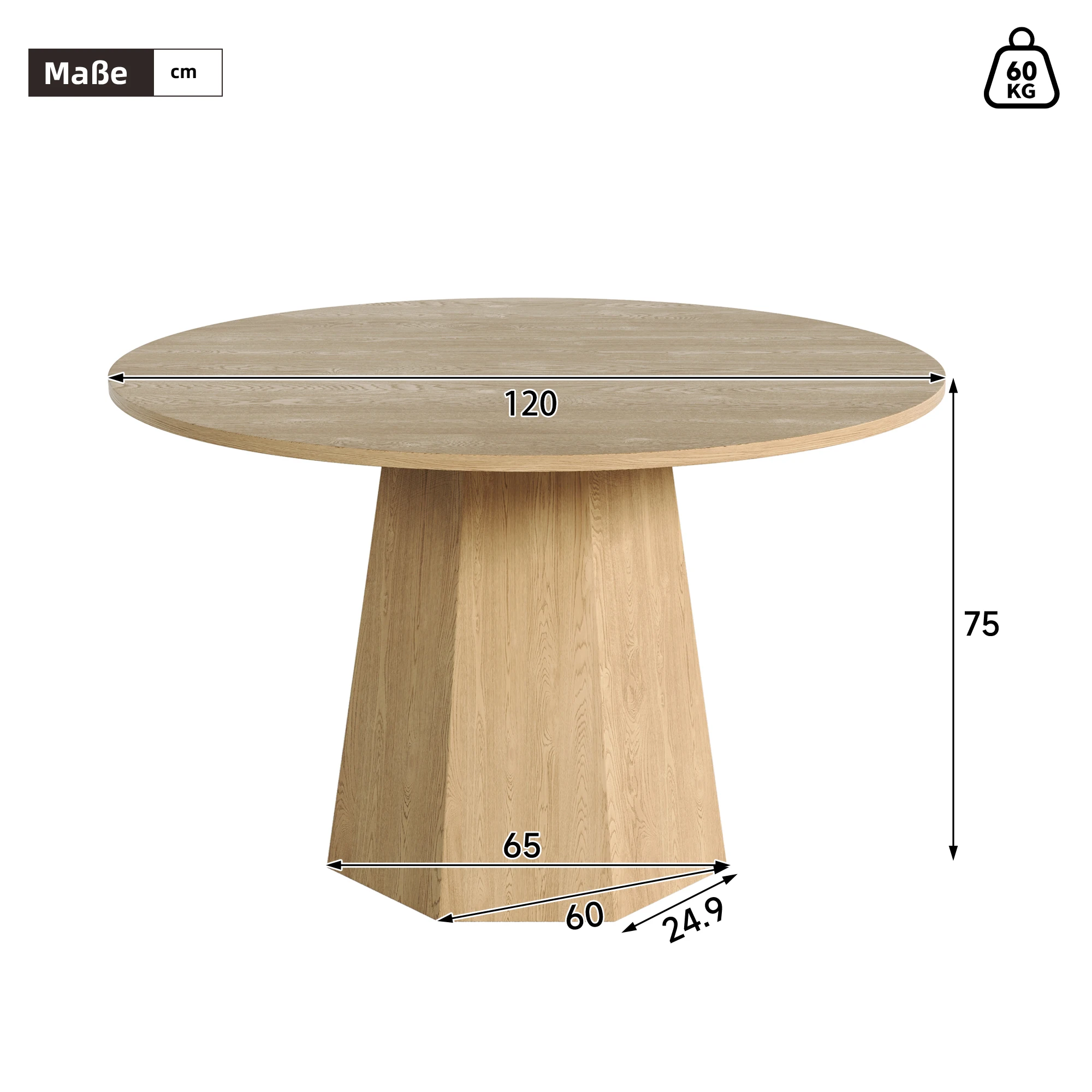 Runder Esstisch 120cm Eiche skandinavisch für 4-6 Personen minimalistisch leicht montierbar – Detail 1