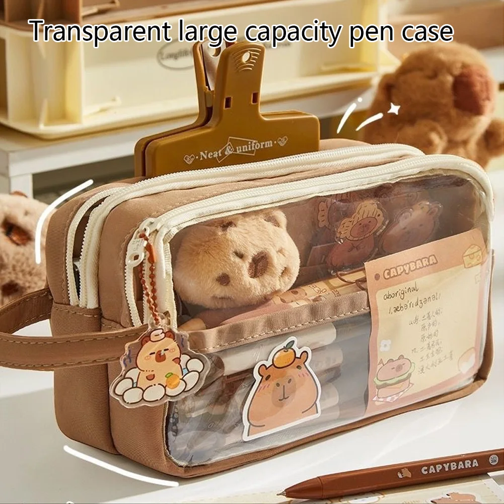 20*12*7cm Cute Capybara Pencil Bag 5 Floors Large Storage Pencil Case Clear Pencil Pouch Studeng Stationery School Supplies