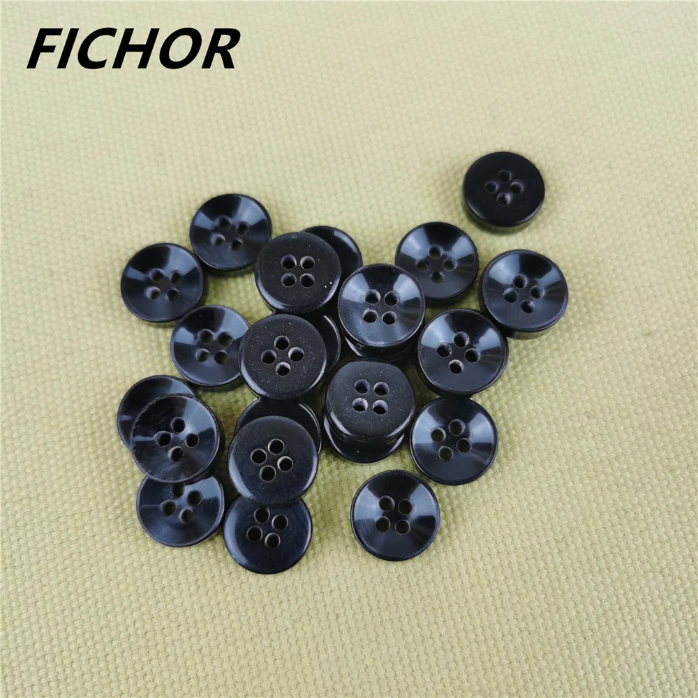 30/50pcs 10mm 4 fori bottoni per abbigliamento di lusso neri bottoni rotondi in tinta unita per camicia per vestiti bottoni fai-da-te accessori per