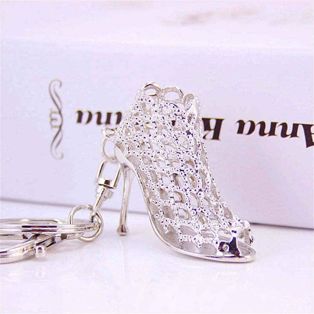 Creative Heels Shape Keychains Luxury Rhinestone Crystal Shoe Keyring for Women Girls Handbag Phone Pendant Jewelry Accessories