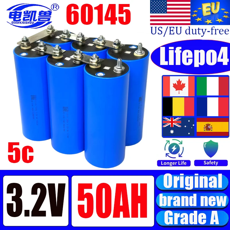 New 3.2V 60145 LiFePO4 50Ah Battery C46 46138 30Ah C40 20Ah DIY 12V 24V 48V Lithium Iron Phosphate Rechargeable Battery Tax-free