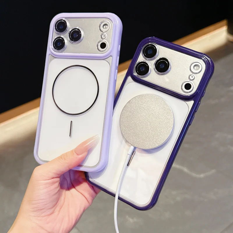 เคสใสอะคริลิกสำหรับ iPhone 17 Pro Max บาง ดีไซน์วงกลม แม่เหล็กดูดติด รุ่น 16/15 สองสี ป้องกันการตก ป้องกันการลื่น