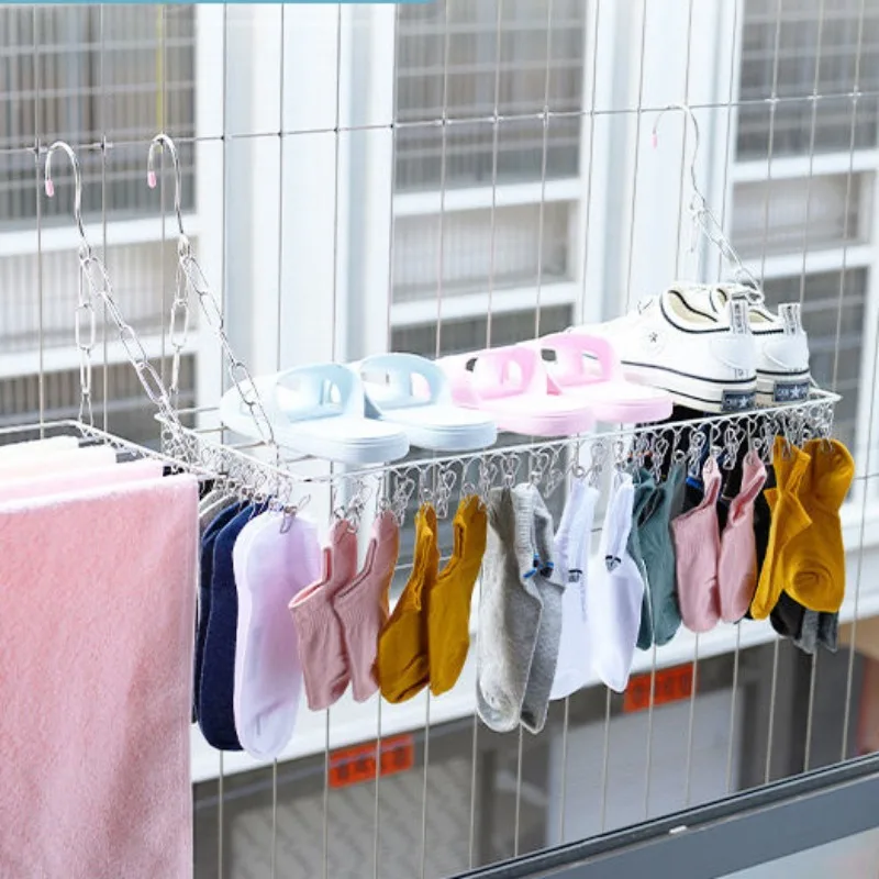 Space-saving Hanging Drying Rack with 36 Clips Stainless Steel Laundry Hanger for Clothes Socks Towels Underwear