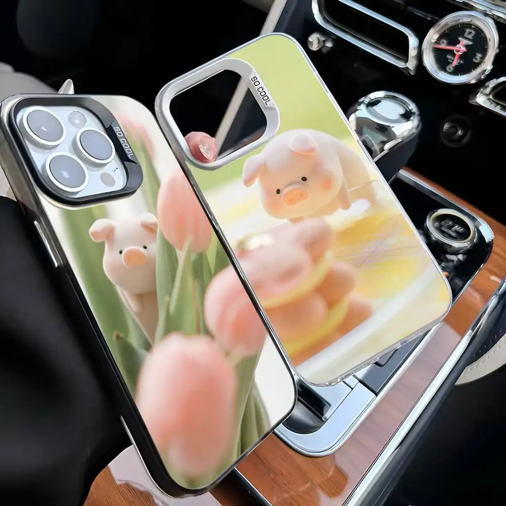 

Милый чехол для телефона Pig Bunny Sweet для iPhone 16,15,14,13,12,11, Mini, Pro, MAX, черный матовый противоударный чехол