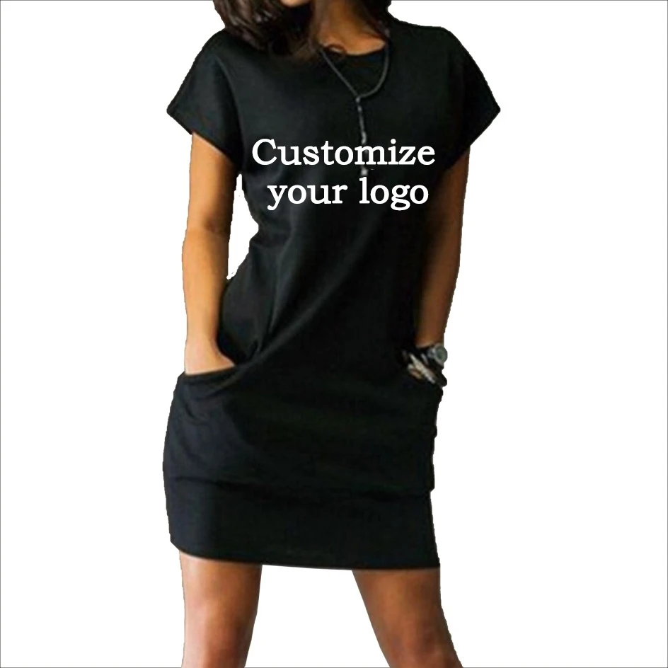 2023 Fashion Women's Dresses Summer Mini Dresses Short Sleeve Small Pocket Dress Customize your logo