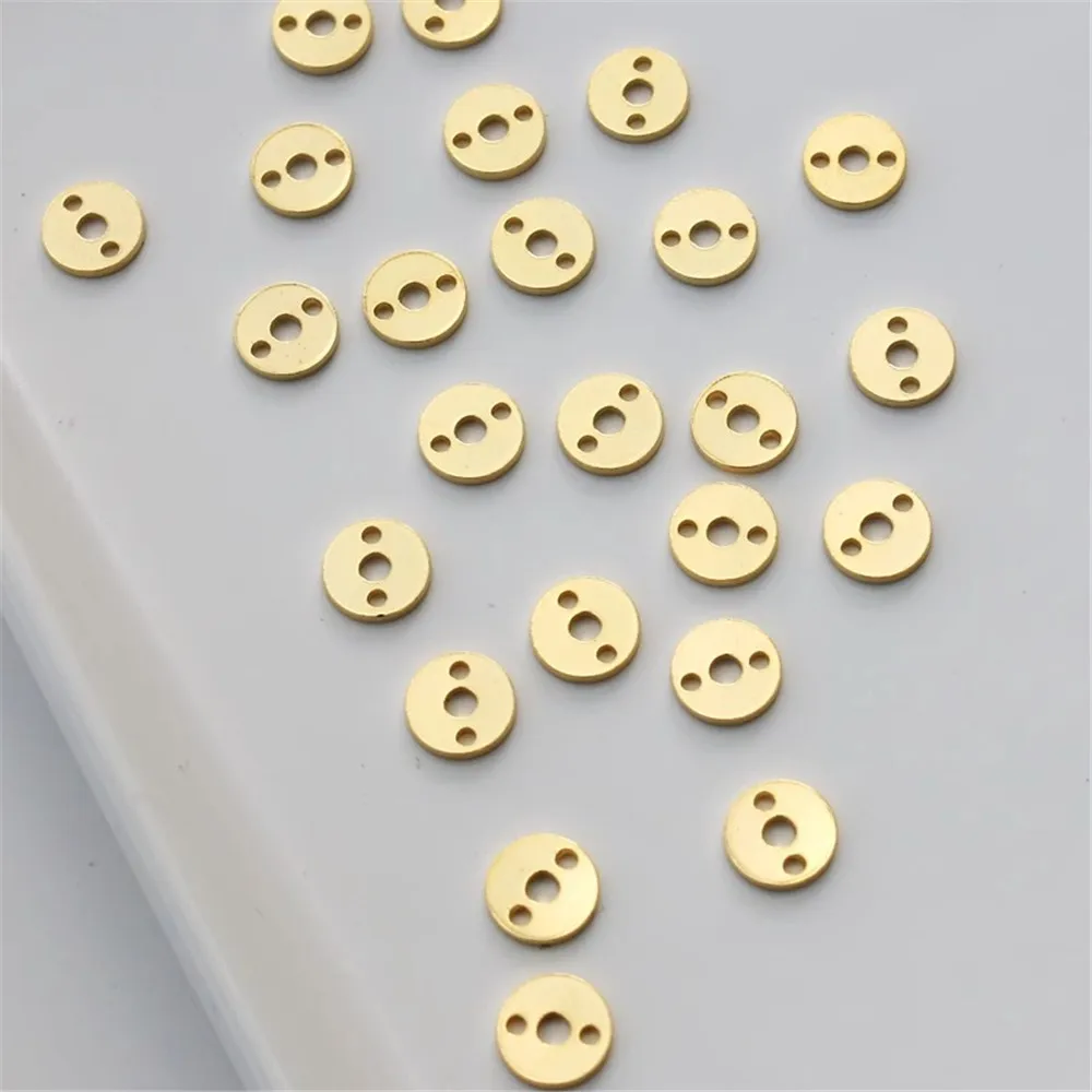 

14K Gold-wrapped Thickened Three-hole Disc Link String Ornament Pendant, DIY Jewelry Accessories Material, 7mm