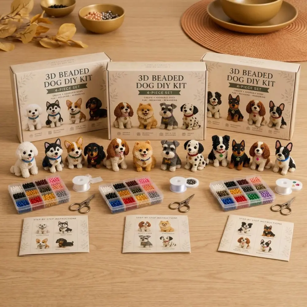 Handmade DIY Animal Bead Embroidery Kit Colorful Mini 3D Bead Pet Keychain Making Kit Educational Dog Animal Crafting Set