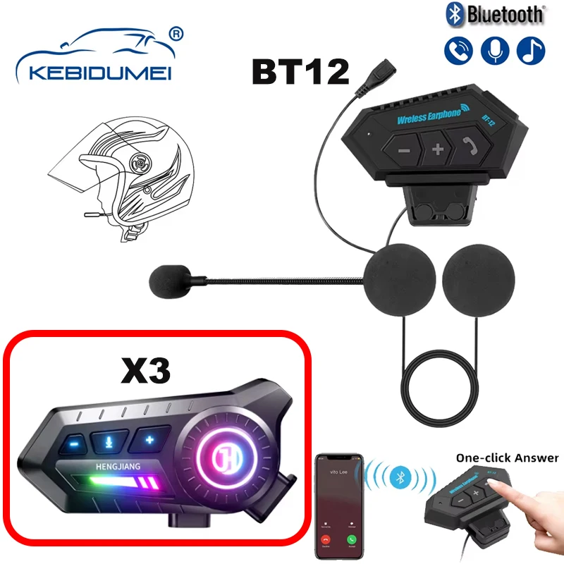 

Kebidumei BT12 Motorcycle Helmet Bluetooth Headset Moto Earphone Motorbike Hands Free Wireless Headphone For Motorbike Rider
