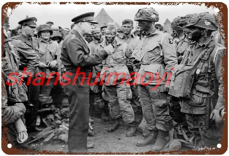 ALI Retro Metal Tin Sign Wall Decor - General Dwight Eisenhower (D-Day) - Funny Metal Tin Sign Poster for Bar Cafe Dining Bi