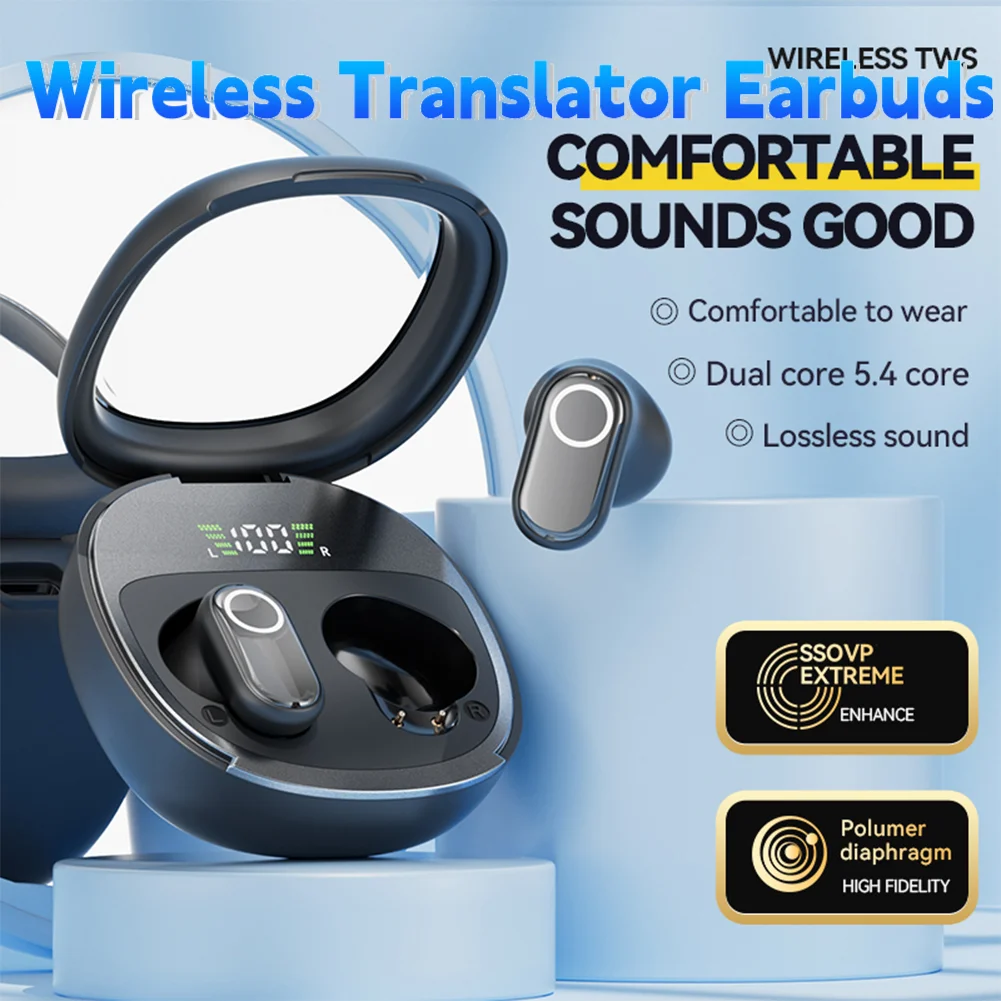 Translation Earbuds Real Time AI Translator Noise Reduction HIFI Lossless Sound 144 Languages High Accuracy Smooth Translator