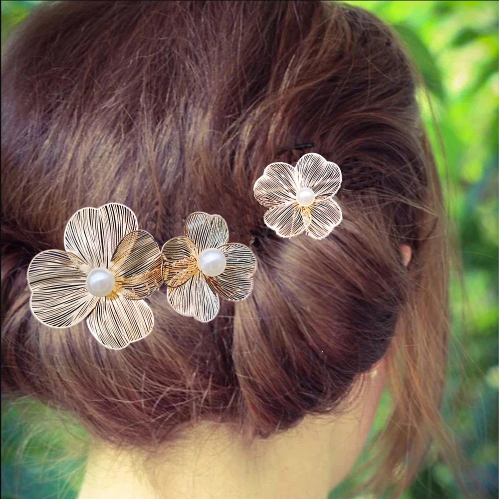 Luxury Metal Flower Headdress Bridal Headpiece Gold Color Pearl Wedding Hair Comb For Women Bride Jewelry Accessories Wholesale