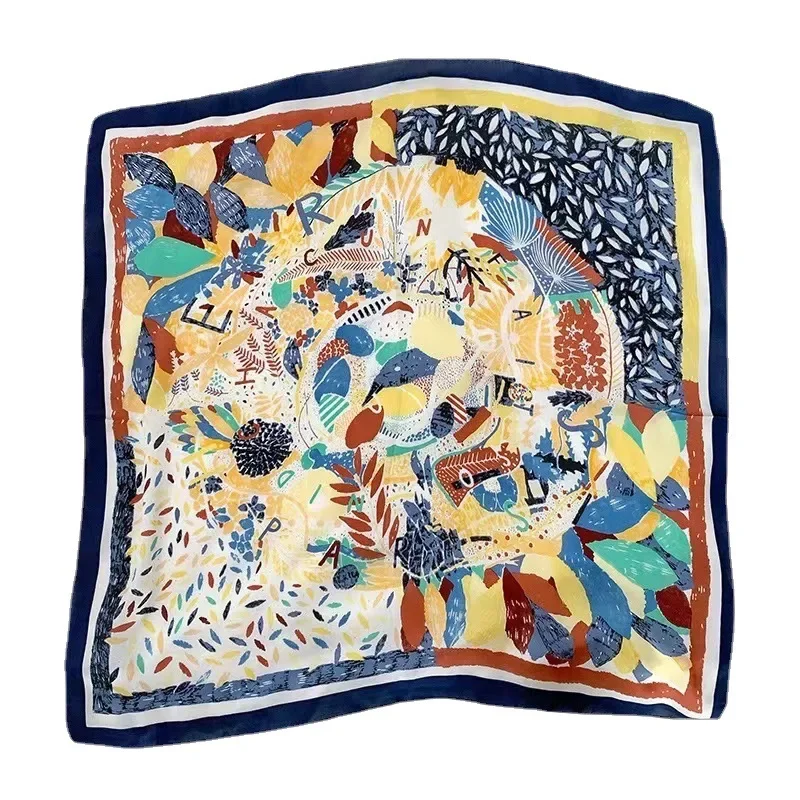 

Женский шелковый шарф во французском стиле ретро 70 см — универсальная летняя шаль, пляжная солнцезащитная повязка на голову