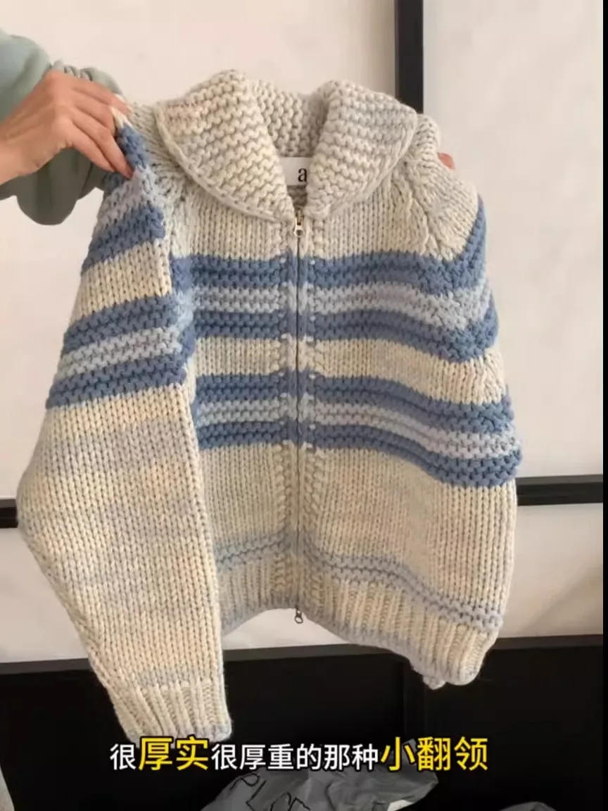 

Женский синий полосатый кардиган, свитер, винтажный Harajuku 2000-х годов Y2k, японский джемпер, трикотаж, свитер с длинными рукавами, осенняя одежда 2025