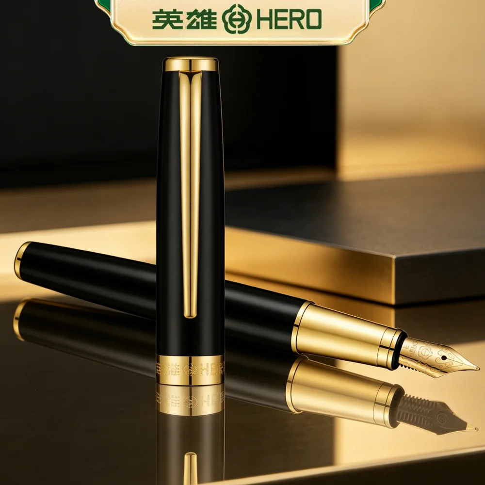 

HERO P108 Glossy Black Fountain Pen Set Dual Use with Converter&Ink Cartridges 0.38mm/0.5mm Iridium Nib Metal Grip SmoothFastDry
