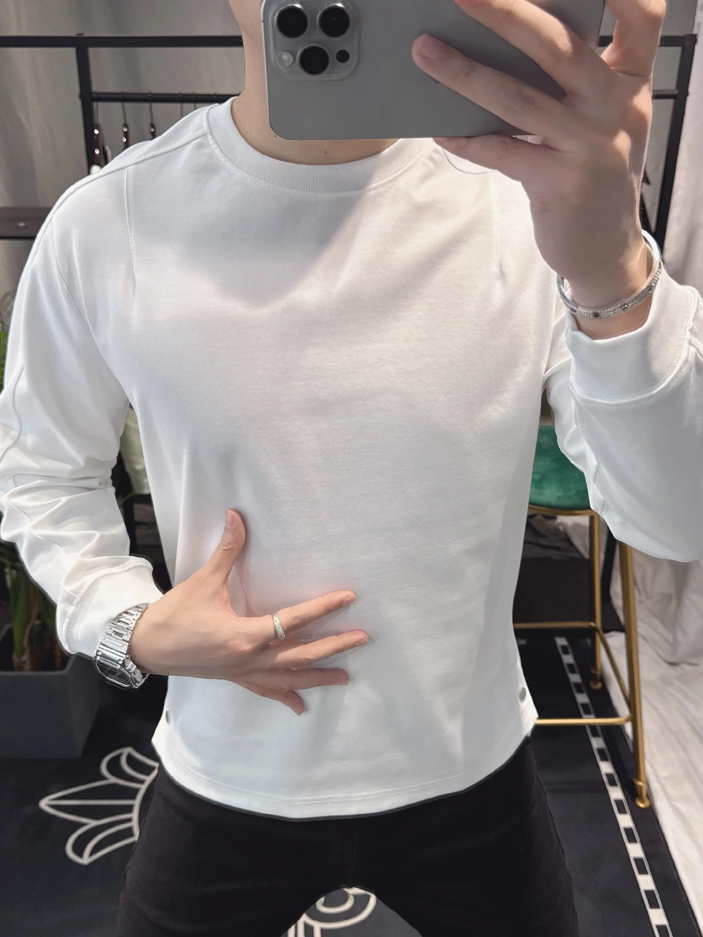 

ZhanChao Brand Men's Long Sve T-irt Casual round Ne Base irt Spring Autumn New Sle White Top Comfortable Breathable