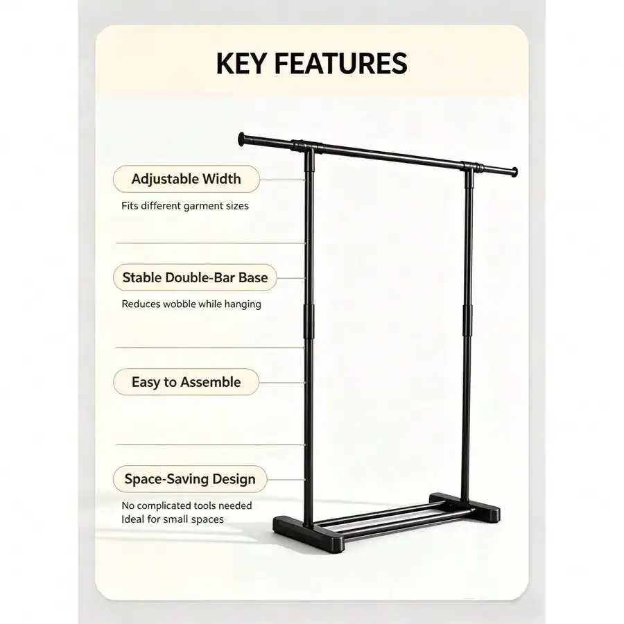 Heavy-Duty Metal Clothes Rack For Hanging Clothes; Adjustable-Length Freestanding Rack With A Storage Shelf At The Bottom, Suita