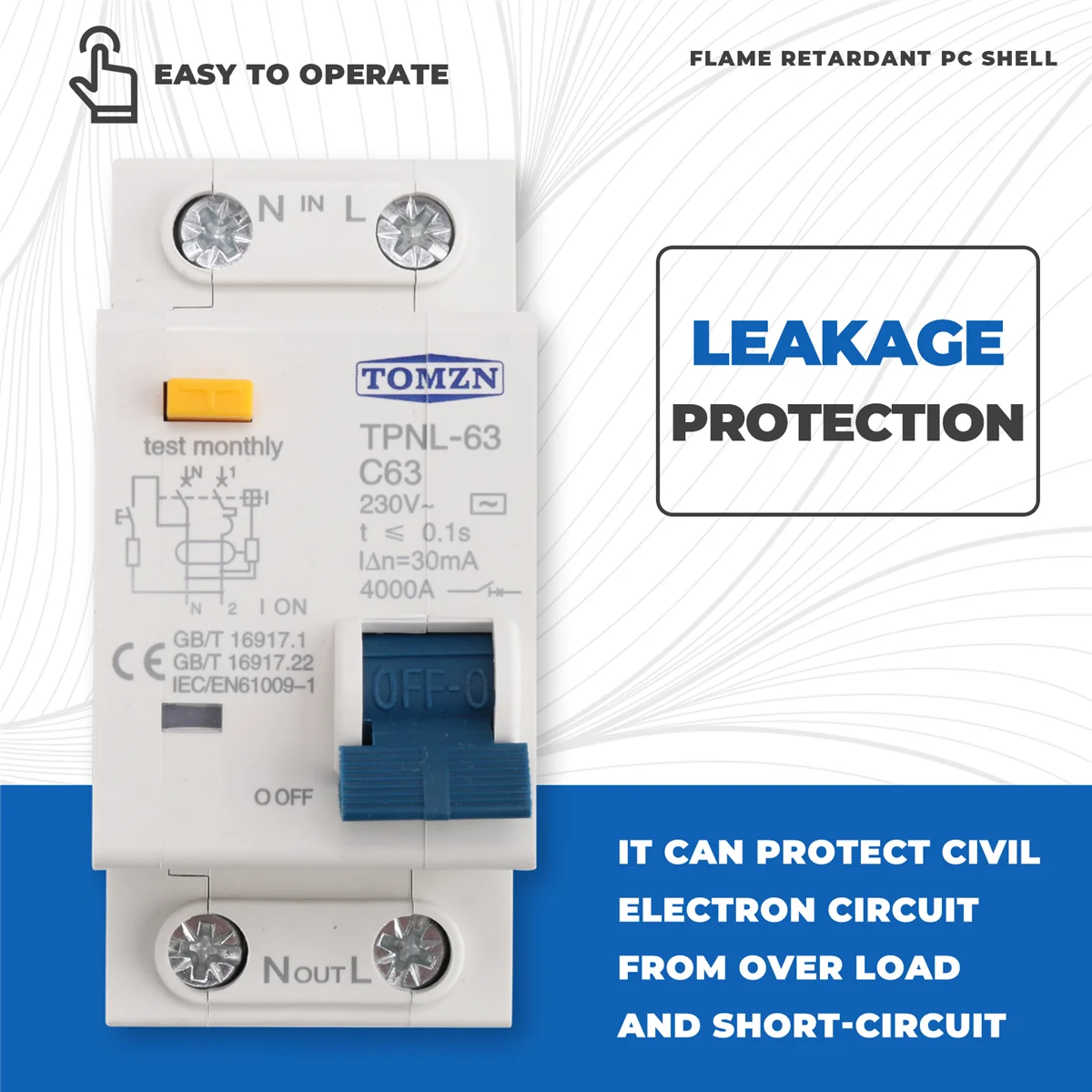 A008  TPNL DPNL 230V 1P+N Residual Current Circuit Breaker with over and Short Current Protection RCBO MCB, TPNL 63A