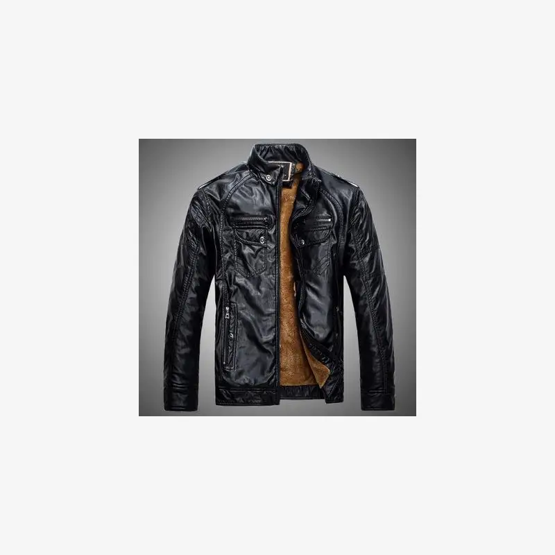 

Winter Men's Warm Thi Leather Jaets Casual Coats Youth Faion Fce Lined Long Sve Zipper Closure Outerwear