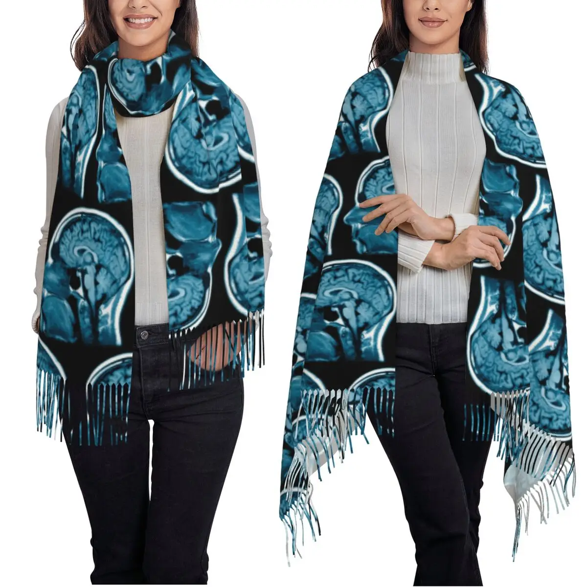 وشاح برين MRI أوشحة شرابة للنساء شالات دافئة ناعمة ويلتف شال طويل للخريف والشتاء