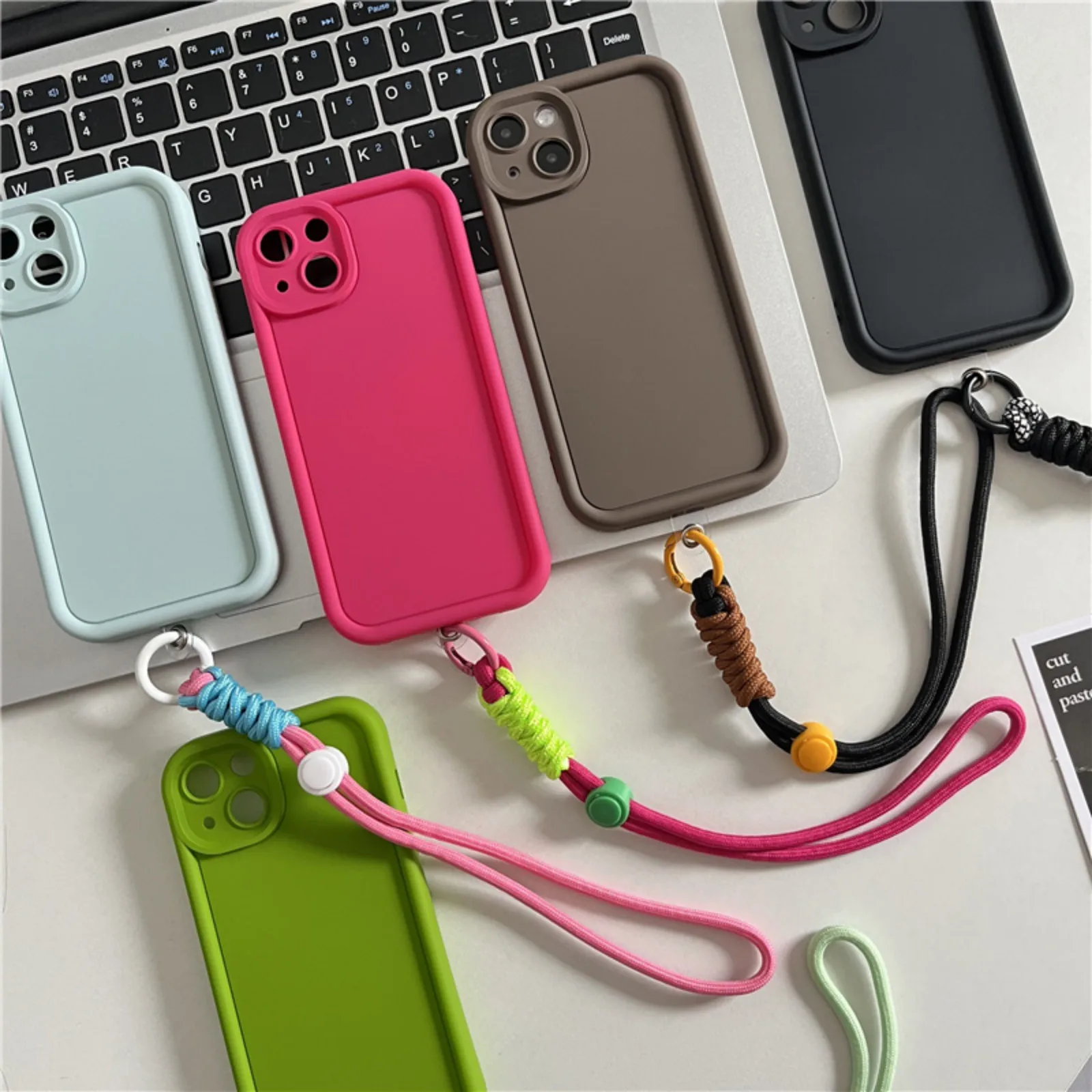 Ins Candy Soft Silicone Universal Strap Phone Case for iPhone 15 14 13 12 11 Pro XS Max X XR 7 8 + Plus Protection Cover