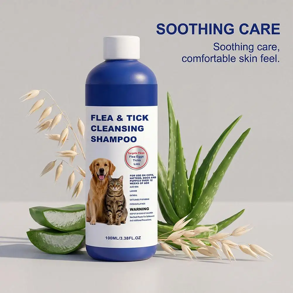 Pet Flea Tick Cleansing Shampoo - Rich Foam Formula Deep Cleansing Insect Repellent and Odor Eliminator Anti-Itch Anti-Parasite