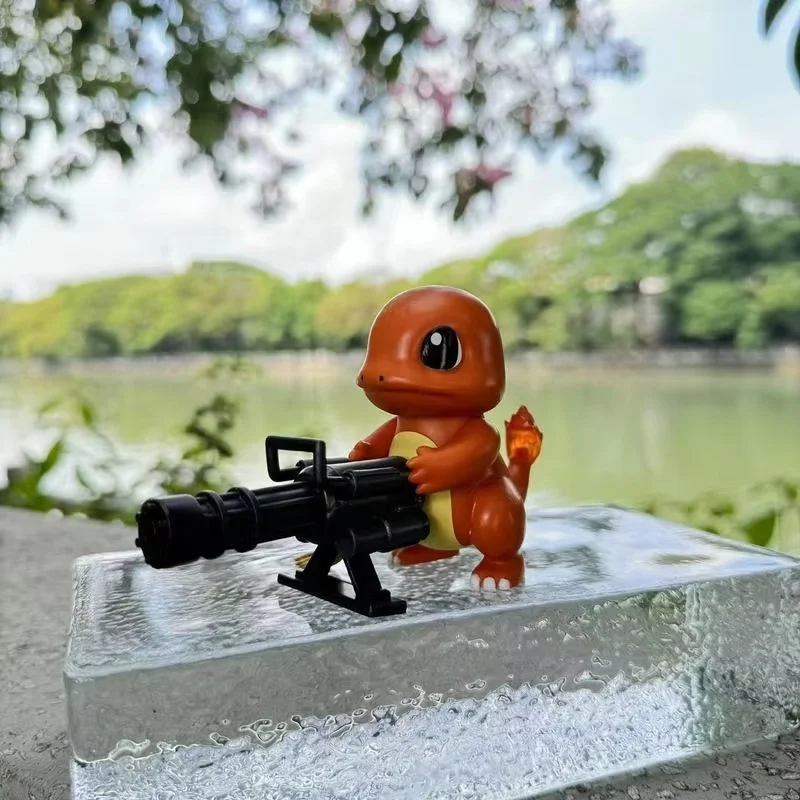 8-9 cm Anime Pokemon Gatling Gun Psyduck Charmander Figuren Desktop Dekoration Sammlung Modell Auto Ornament Junge Spielzeug geschenk
