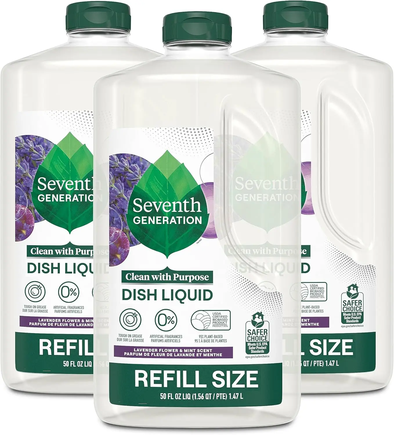 

Lavender Floral & Mint Scented Hand Dish Wash Refill, 3-Pack 50z, Eco-Friendly and Gentle