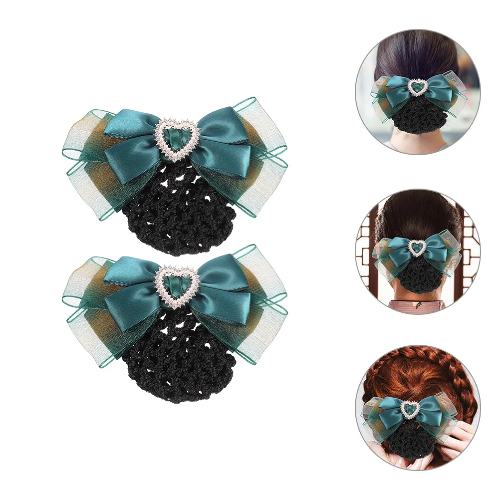 

2pcs Hair Net Clips Elegant Bow Barrettes Bun Cover For Women Durable Cloth Metal Breathable Comfort Long Wear Professional Hair