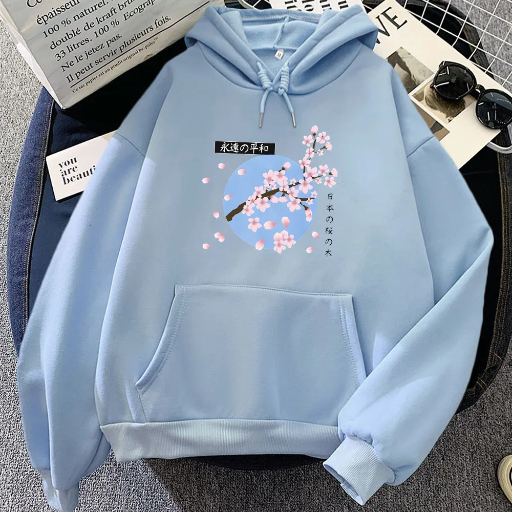 Japanese Blossom Sakura Graphic Hoodies Women/Men Clothing Winter Warm Casual Comfortable Sweatshirt Pocket Fleece Streetwear